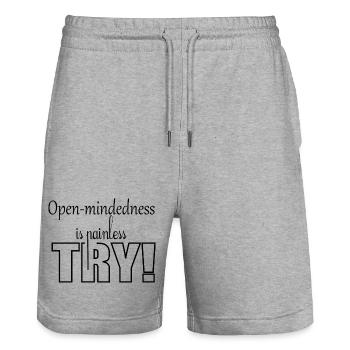 Die Öffnung des Denkens ist schmerzlos - Stanley/Stella Unisex Bio Joggingshorts Trainer  - Grau meliert - Vorne - Nik (191cm) & Marisol (170cm)