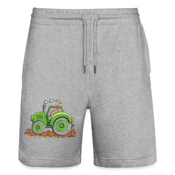 Schwein Fährt Traktor I Bauernhof Tiere Bulldog - Stanley/Stella Unisex Bio Joggingshorts Trainer  - Grau meliert - Vorne - Nik (191cm) & Marisol (170cm)