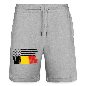 Yellow Red Brush Streak - Stanley/Stella Trainer Unisex Organic Jogging Shorts - heather grey - Front - Nik (191cm) & Marisol (170cm)