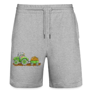 Pig drives tractor with trailer farm - Stanley/Stella Trainer Unisex Organic Jogging Shorts - heather grey - Front - Nik (191cm) & Marisol (170cm)
