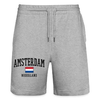 Amsterdam Netherlands Flag Art - Stanley/Stella Trainer Unisex Organic Jogging Shorts - heather grey - Front - Nik (191cm) & Marisol (170cm)
