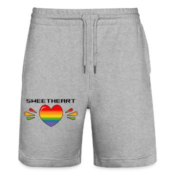 Rainbow Sparkling heart Sweetheart TSHIRT - Stanley/Stella Trainer Unisex Organic Jogging Shorts - heather grey - Front - Nik (191cm) & Marisol (170cm)