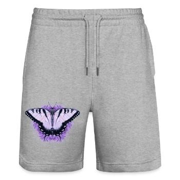 Weißer Schmetterling mit lila Blüte - Stanley/Stella Unisex Bio Joggingshorts Trainer  - Grau meliert - Vorne - Nik (191cm) & Marisol (170cm)