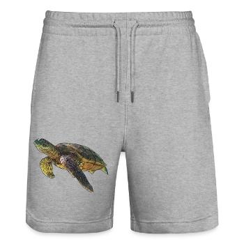 Tortue de mer verte réaliste - Short de jogging bio TRAINER Stanley/Stella unisexe - gris chiné - Devant - Nik (191cm) & Marisol (170cm)