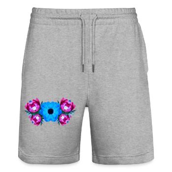 shirt blumenmuster, Anemonenmuster wasserfarbe - Stanley/Stella Unisex Bio Joggingshorts Trainer  - Grau meliert - Vorne - Nik (191cm) & Marisol (170cm)