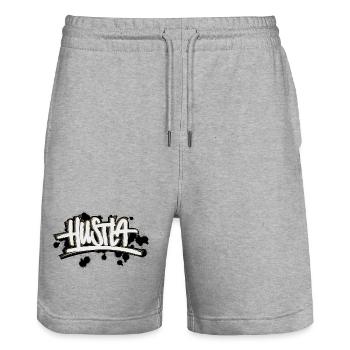 Hustla Graffiti Schriftzug  - Stanley/Stella Unisex Bio Joggingshorts Trainer  - Grau meliert - Vorne - Nik (191cm) & Marisol (170cm)