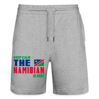 Keep Calm Namibia flag design - Stanley/Stella Trainer Unisex Organic Jogging Shorts - heather grey - Front - Nik (191cm) & Marisol (170cm)