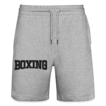 BOXING Design Old School - Stanley/Stella Trainer Unisex Organic Jogging Shorts - heather grey - Front - Nik (191cm) & Marisol (170cm)