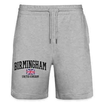 Conception de Birmingham avec drapeau britannique - Short de jogging bio TRAINER Stanley/Stella unisexe - gris chiné - Devant - Nik (191cm) & Marisol (170cm)