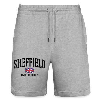 Sheffield UK Distressed Flag - Stanley/Stella Unisex Bio Joggingshorts Trainer  - Grau meliert - Vorne - Nik (191cm) & Marisol (170cm)