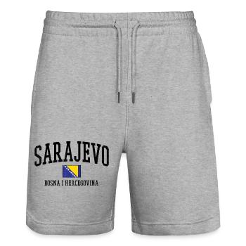 Bosnia Flag Art Balkans - Stanley/Stella Trainer Unisex Organic Jogging Shorts - heather grey - Front - Nik (191cm) & Marisol (170cm)