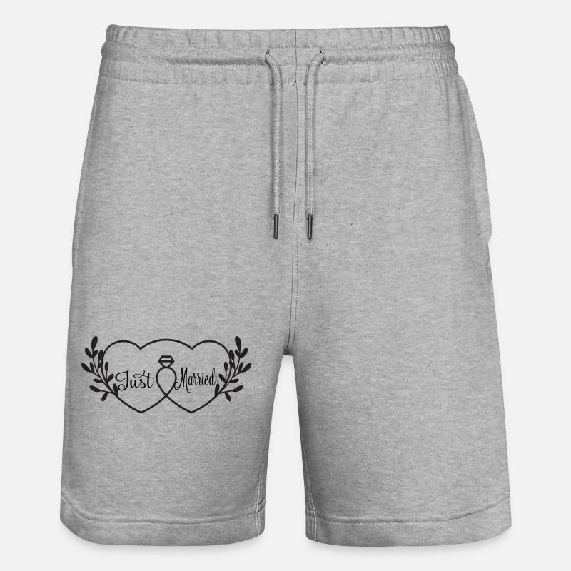 Verschlungene Herzen & Ring - Just Married - Stanley/Stella Unisex Bio Joggingshorts Trainer  - Grau meliert
