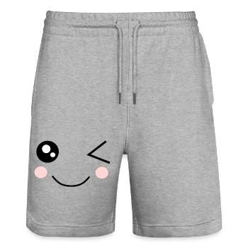 Kawaii Gesicht lustig - Stanley/Stella Unisex Bio Joggingshorts Trainer  - Grau meliert - Vorne - Nik (191cm) & Marisol (170cm)