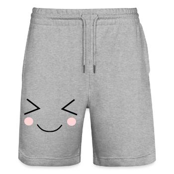 Kawaii Gesicht lustig - Stanley/Stella Unisex Bio Joggingshorts Trainer  - Grau meliert - Vorne - Nik (191cm) & Marisol (170cm)