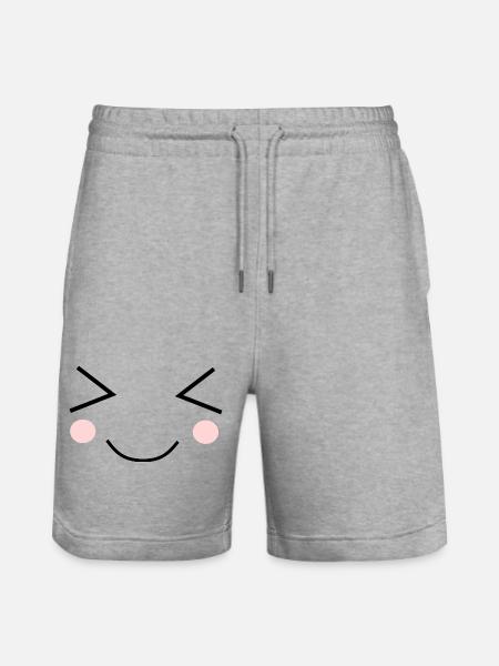 Kawaii Face Funny - Stanley/Stella Trainer Unisex Organic Jogging Shorts - heather grey
