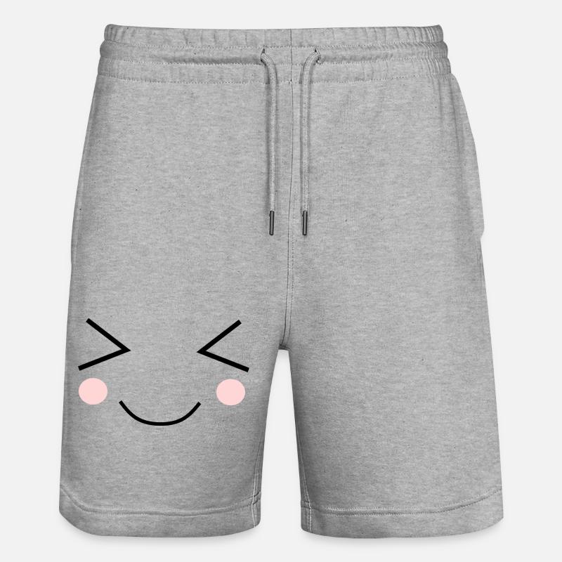 Visage Kawaii Drôle - Short de jogging bio TRAINER Stanley/Stella unisexe - gris chiné