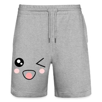 Kawaii Face Funny Gift - Stanley/Stella Trainer Unisex Organic Jogging Shorts - heather grey - Front - Nik (191cm) & Marisol (170cm)