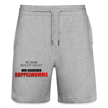 Wumms, Doppelwumms, Scholz, Politik, Sprüche - Stanley/Stella Unisex Bio Joggingshorts Trainer  - Grau meliert - Vorne - Nik (191cm) & Marisol (170cm)