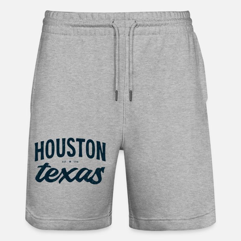 Houston Texas Script Emblem Tee - Stanley/Stella Trainer Unisex Organic Jogging Shorts - heather grey