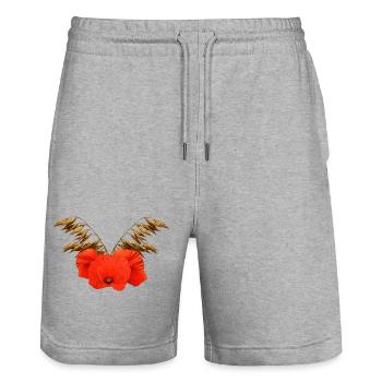 ländliche blumenmuster, Mohnmuster mit Hafer - Stanley/Stella Unisex Bio Joggingshorts Trainer  - Grau meliert - Vorne - Nik (191cm) & Marisol (170cm)