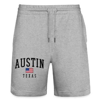 Austin, Texas, motif du drapeau des États-Unis - Short de jogging bio TRAINER Stanley/Stella unisexe - gris chiné - Devant - Nik (191cm) & Marisol (170cm)