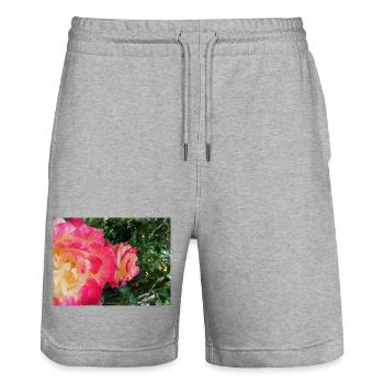 roses jaune et roses - Short de jogging bio TRAINER Stanley/Stella unisexe - gris chiné - Devant - Nik (191cm) & Marisol (170cm)
