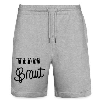 Team Braut - Stanley/Stella Unisex Bio Joggingshorts Trainer  - Grau meliert - Vorne - Nik (191cm) & Marisol (170cm)