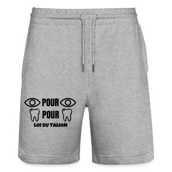 loi du talion, oeil pour oeil, dent pour dent - Short de jogging bio TRAINER Stanley/Stella unisexe - gris chiné - Devant - Nik (191cm) & Marisol (170cm)