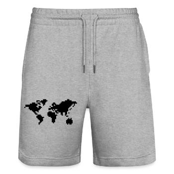 Carte du monde pixel - Short de jogging bio TRAINER Stanley/Stella unisexe - gris chiné - Devant - Nik (191cm) & Marisol (170cm)