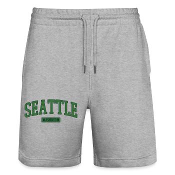 Seattle Washington États-Unis - Short de jogging bio TRAINER Stanley/Stella unisexe - gris chiné - Devant - Nik (191cm) & Marisol (170cm)