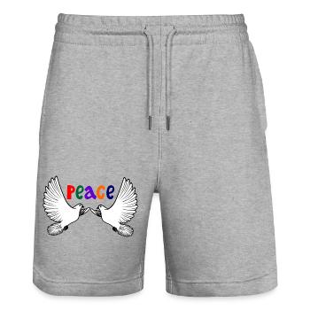 Deux colombes blanches de la paix avec le texte coloré PAIX - Short de jogging bio TRAINER Stanley/Stella unisexe - gris chiné - Devant - Nik (191cm) & Marisol (170cm)