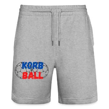 Korbball Schriftzug mit zwei Korbbällen - Stanley/Stella Unisex Bio Joggingshorts Trainer  - Grau meliert - Vorne - Nik (191cm) & Marisol (170cm)