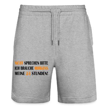 Nicht sprechen bitte ich brauche morgens 24 Std. - Stanley/Stella Unisex Bio Joggingshorts Trainer  - Grau meliert - Vorne - Nik (191cm) & Marisol (170cm)