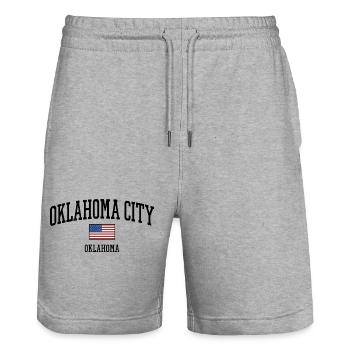 Drapeau américain d’Oklahoma City - Short de jogging bio TRAINER Stanley/Stella unisexe - gris chiné - Devant - Nik (191cm) & Marisol (170cm)