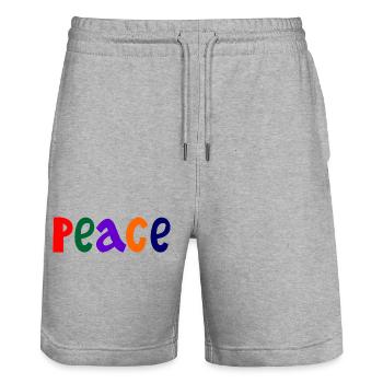 Lettres colorées avec le mot paix « Paix » - Short de jogging bio TRAINER Stanley/Stella unisexe - gris chiné - Devant - Nik (191cm) & Marisol (170cm)