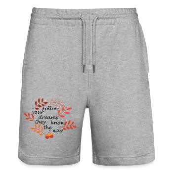 Autumn Leaves and Acorns Pattern - Stanley/Stella Trainer Unisex Organic Jogging Shorts - heather grey - Front - Nik (191cm) & Marisol (170cm)