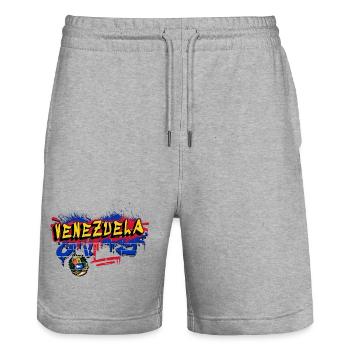 Venezuela Graffiti Flaggen Design - Stanley/Stella Unisex Bio Joggingshorts Trainer  - Grau meliert - Vorne - Nik (191cm) & Marisol (170cm)