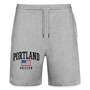 Portland Oregon USA Flag Graphic Design - Stanley/Stella Unisex Bio Joggingshorts Trainer  - Grau meliert - Vorne - Nik (191cm) & Marisol (170cm)