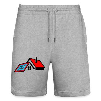 Haus mit rotem Dach und Sonnenkollektoren Logo - Stanley/Stella Unisex Bio Joggingshorts Trainer  - Grau meliert - Vorne - Nik (191cm) & Marisol (170cm)