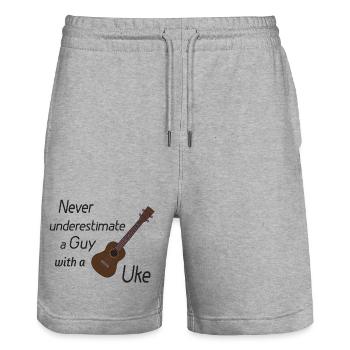 Never underestimate a guy with a Uke! black - Stanley/Stella Trainer Unisex Organic Jogging Shorts - heather grey - Front - Nik (191cm) & Marisol (170cm)