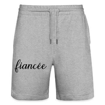Fiancée Matching Engagement Wedding Honeymoon - Stanley/Stella Trainer Unisex Organic Jogging Shorts - heather grey - Front - Nik (191cm) & Marisol (170cm)