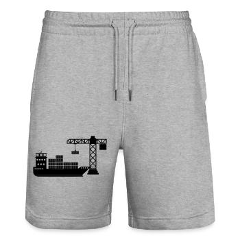 Sea container boat with crane unloading - Stanley/Stella Trainer Unisex Organic Jogging Shorts - heather grey - Front - Nik (191cm) & Marisol (170cm)