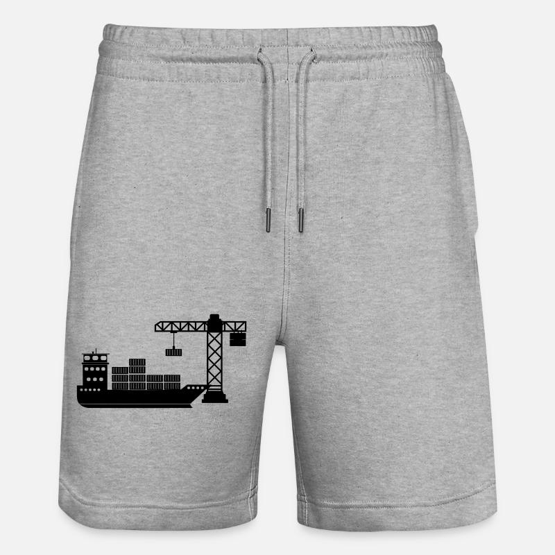 Sea container boat with crane unloading - Stanley/Stella Trainer Unisex Organic Jogging Shorts - heather grey