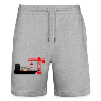 Bateau porte-conteneurs maritime avec déchargement de grue 2 - Short de jogging bio TRAINER Stanley/Stella unisexe - gris chiné - Devant - Nik (191cm) & Marisol (170cm)