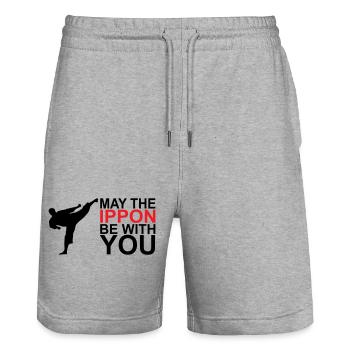 May the Ippon be with you - Stanley/Stella Trainer Unisex Organic Jogging Shorts - heather grey - Front - Nik (191cm) & Marisol (170cm)
