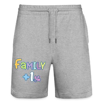 Familie Plus eins - Stanley/Stella Unisex Bio Joggingshorts Trainer  - Grau meliert - Vorne - Nik (191cm) & Marisol (170cm)