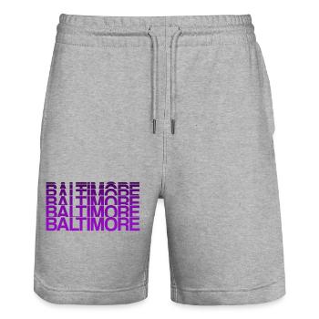 Lettrage Baltimore USA - Short de jogging bio TRAINER Stanley/Stella unisexe - gris chiné - Devant - Nik (191cm) & Marisol (170cm)