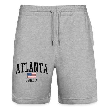 Atlanta, Géorgie, États-Unis, design avec drapeau - Short de jogging bio TRAINER Stanley/Stella unisexe - gris chiné - Devant - Nik (191cm) & Marisol (170cm)