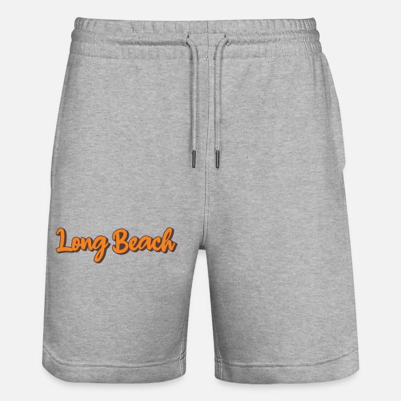 Long Beach Retro Script - Stanley/Stella Trainer Unisex Organic Jogging Shorts - heather grey