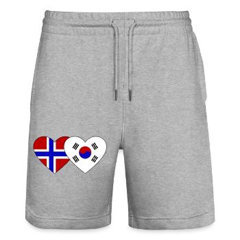 Norway South Korea Flag Heart - Stanley/Stella Trainer Unisex Organic Jogging Shorts - heather grey - Front - Nik (191cm) & Marisol (170cm)